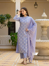 Women Blue Silk Blend Solid Embroidered Straight Kurta Trouser With Dupatta-PKSKD2688